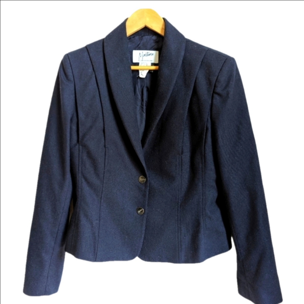 VINTAGE CLAUDE MONTANA French Navy Wool 80's Power Simple Breasted Blazer Medium